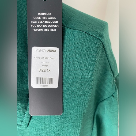 Fashion Nova  NWT Hunter Green Mini Shirt Dress with gold embellishments - Picture 6 of 11